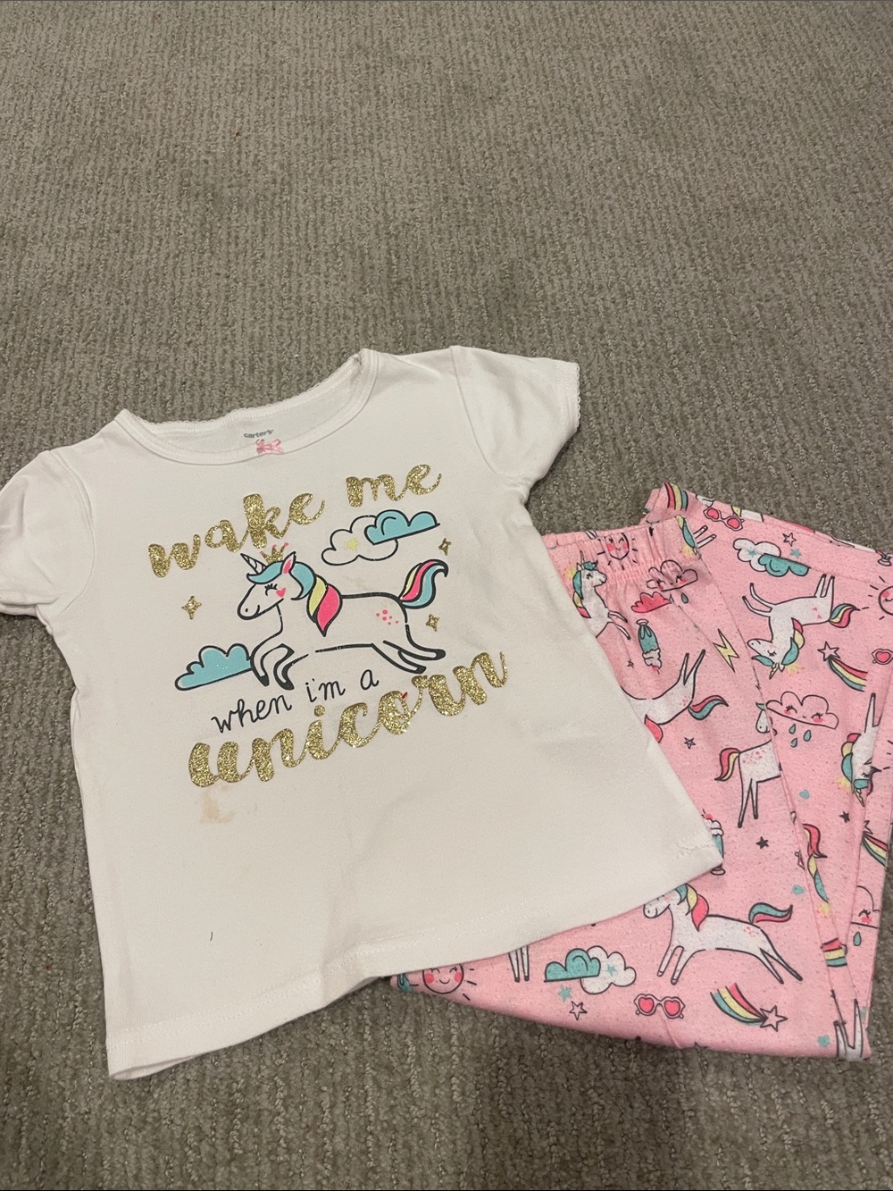 Carter's White & Pink Unicorn Pajama Set